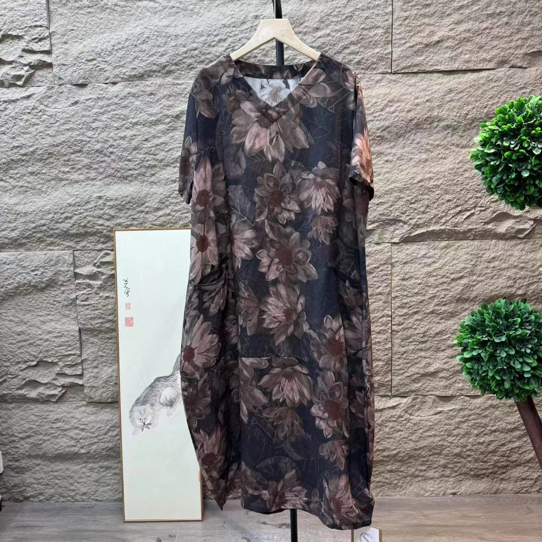 9863新款夏季优雅减龄宽松遮肉碎花连衣裙QZ