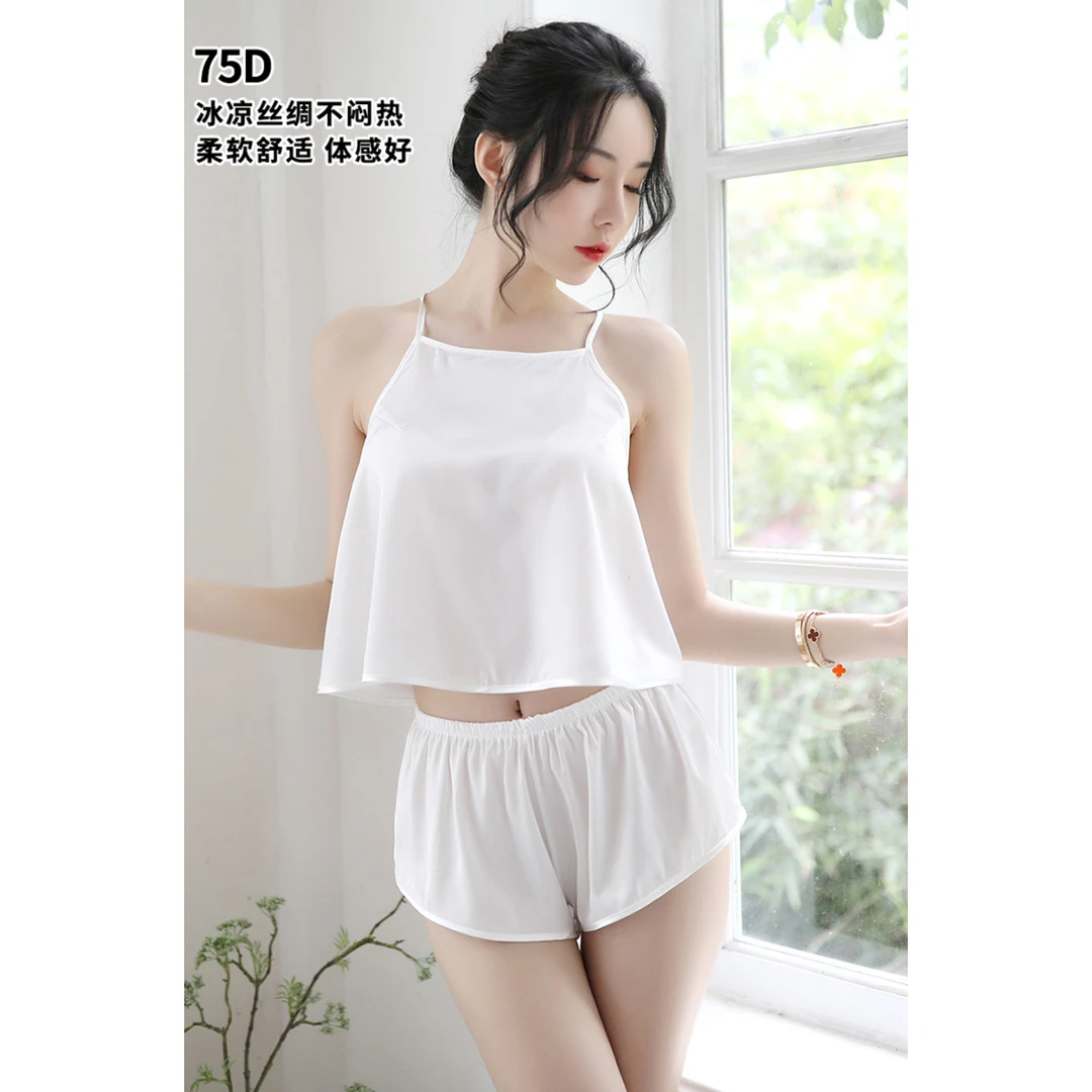 夏季冰丝睡裙修身舒适冰凉丝女士美背短款宽松无痕时尚韩版柔软
