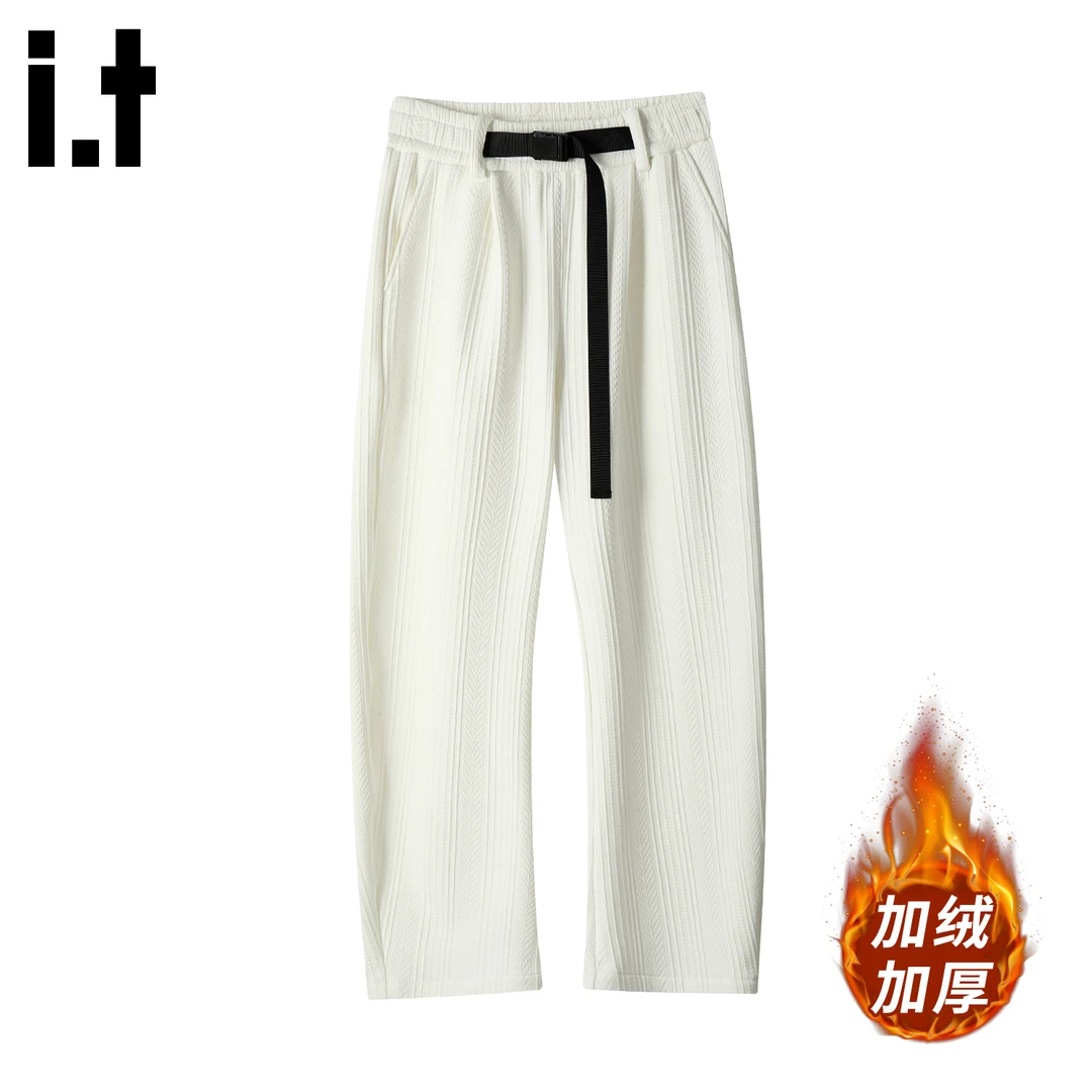 i.t:CHOCOOLATE加绒弯刀休闲裤男士秋冬款老钱风痞帅宽松加厚卫裤