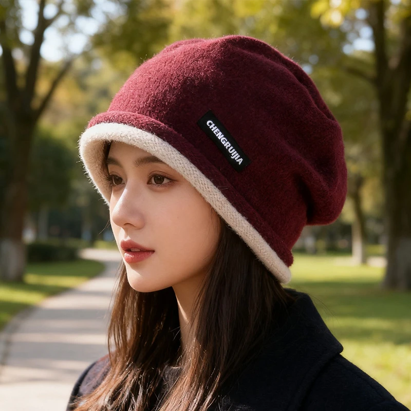 TIFICY户外新款卷边堆堆帽子女秋冬保暖防寒包头帽大头围显脸小