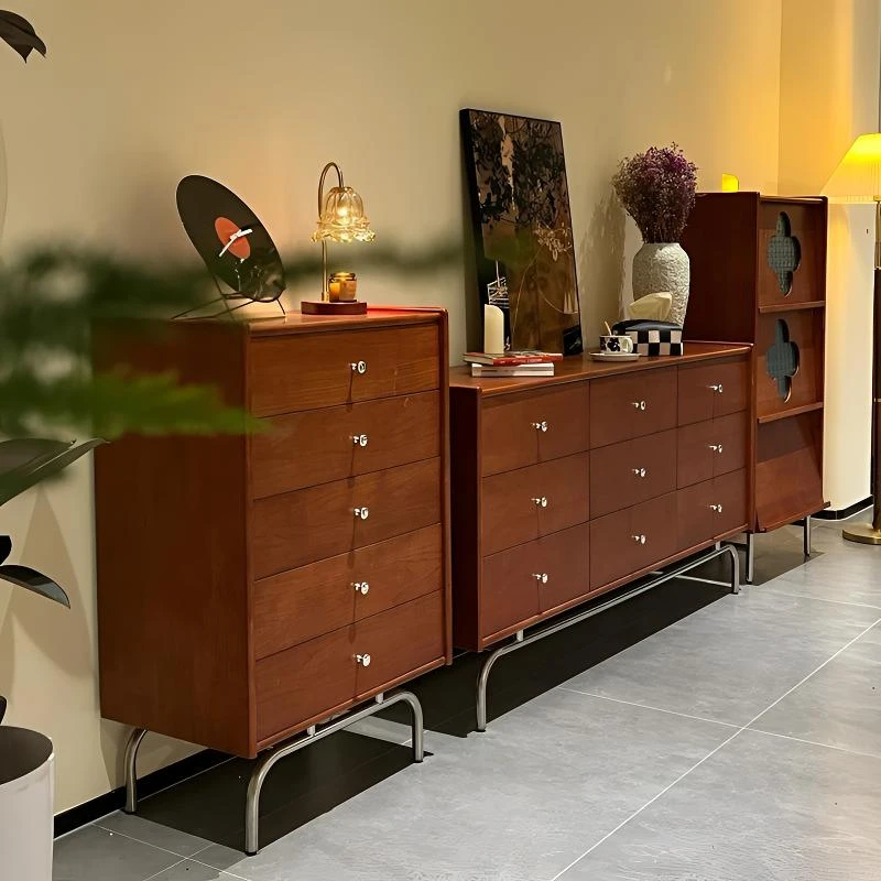 中古风实木五斗柜复古客厅六斗柜靠墙储物收纳柜九斗柜边柜抽屉式