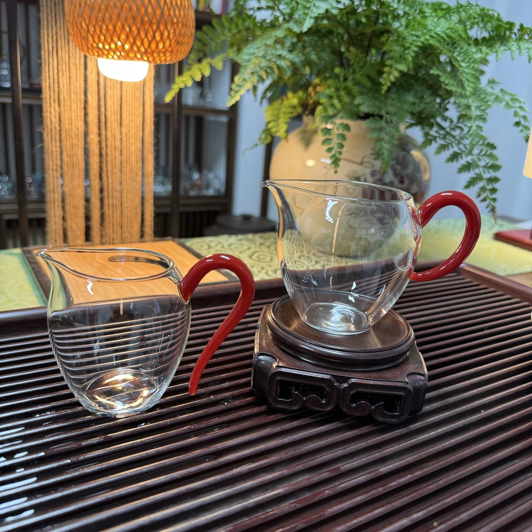 高硼硅玻璃朱红色悠然小容量迷你公道杯分茶器