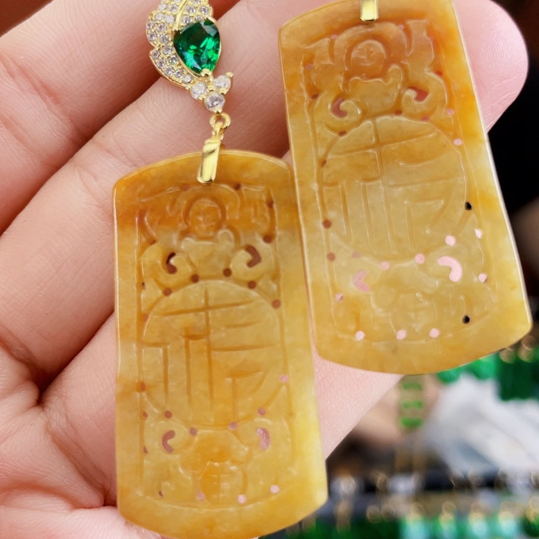 翡翠银S925镶嵌耳饰