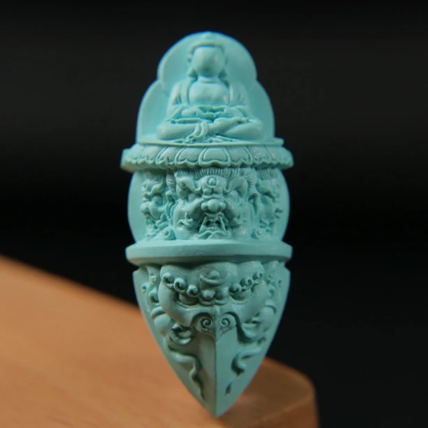 原矿绿松石无相佛金刚杵 尺寸18×40×17mm，重13.1g，李飞虎