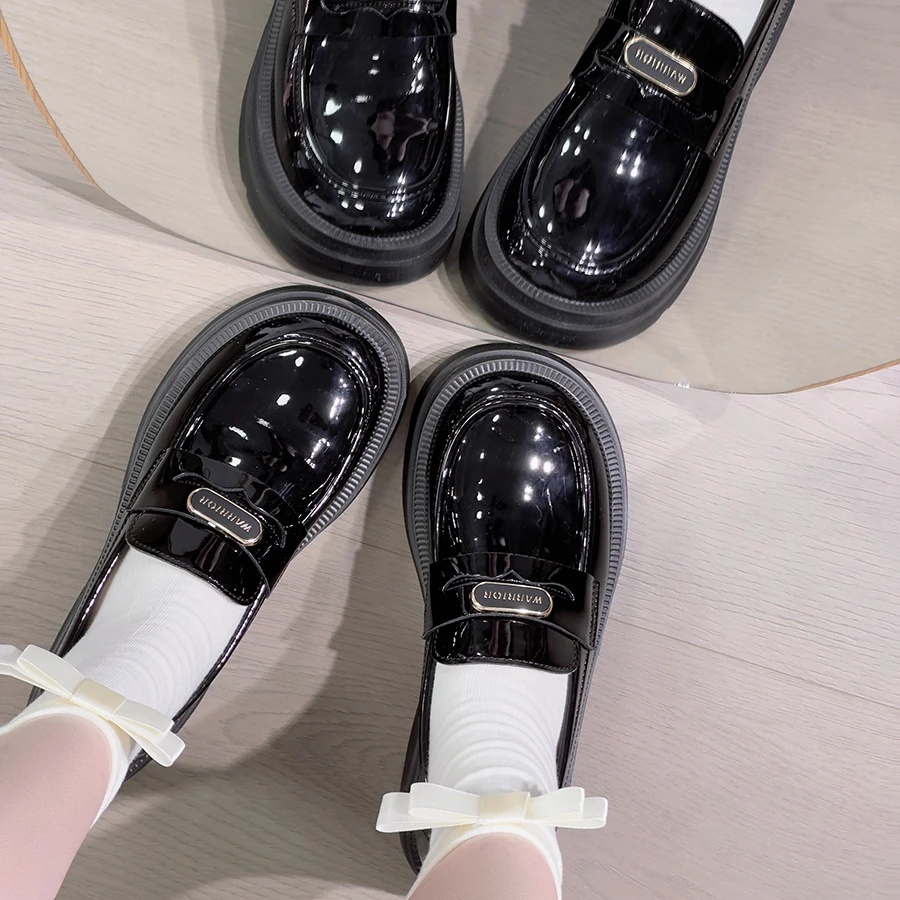 回力厚底乐福鞋女2025新款一脚蹬黑色英伦风百搭小皮鞋JK玛丽珍鞋