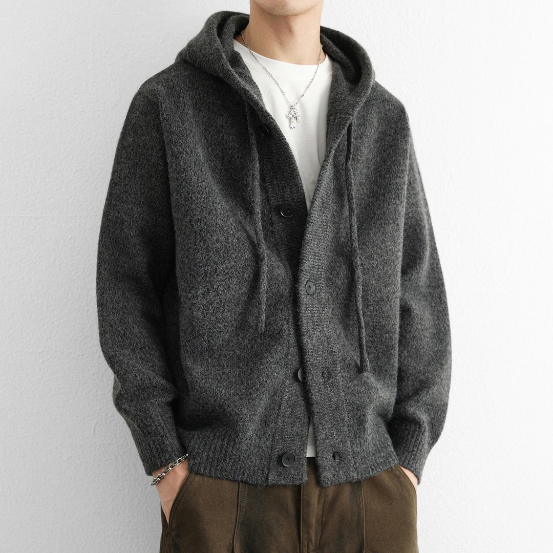 针织衫男士宽松连帽毛衣开衫复古韩版宽松潮流毛衣加厚针织衫外套