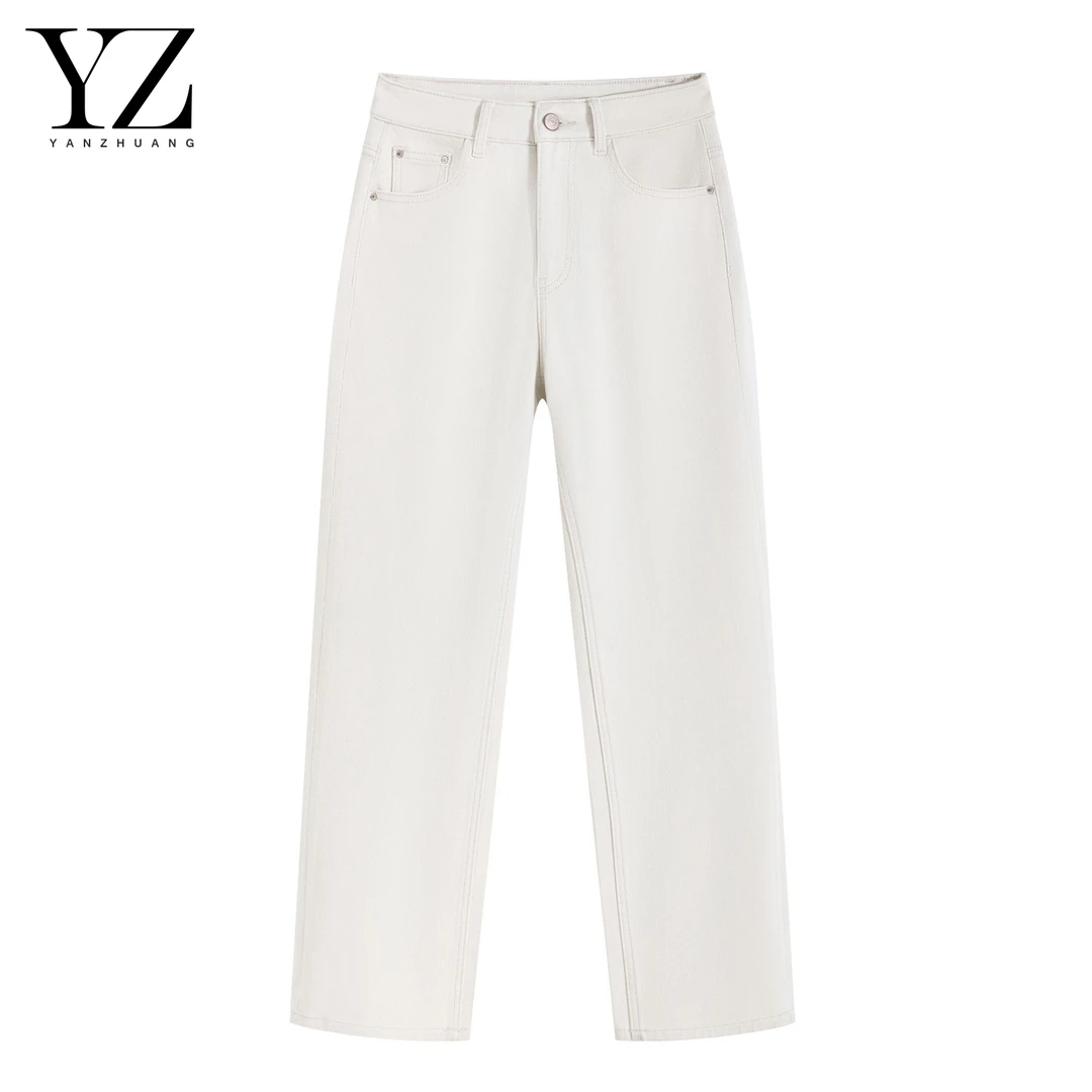 幕云米杏【直筒裤】欧若风四面弹显瘦高腰窄版直筒牛仔裤女2025新款