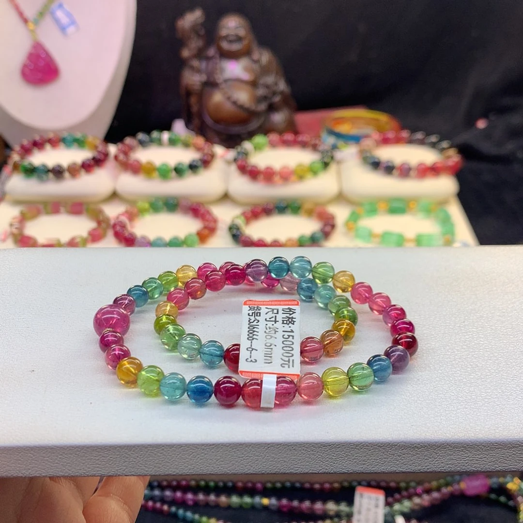 碧玺手串未镶嵌荧光色标6.6mm