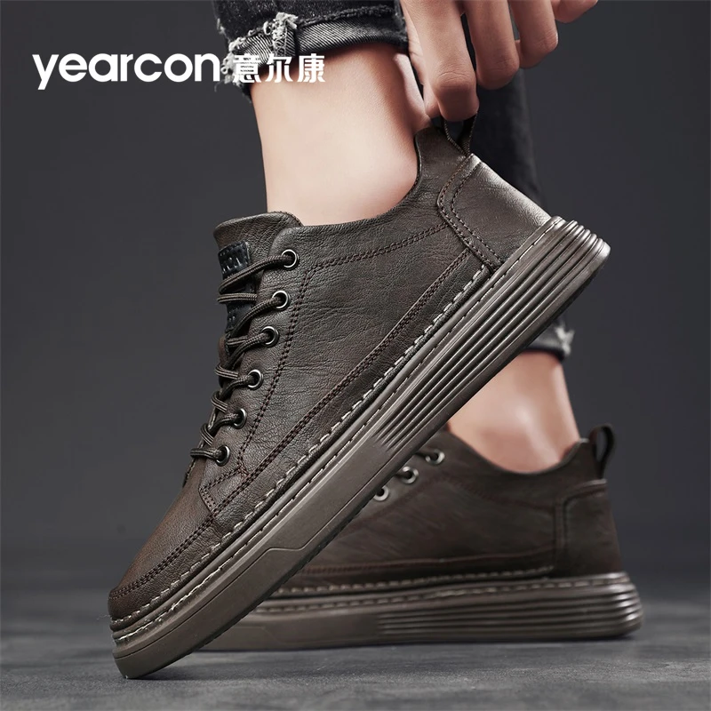 意尔康板鞋男款冬季休闲皮鞋商务百搭男士高端上档次防滑潮流鞋子