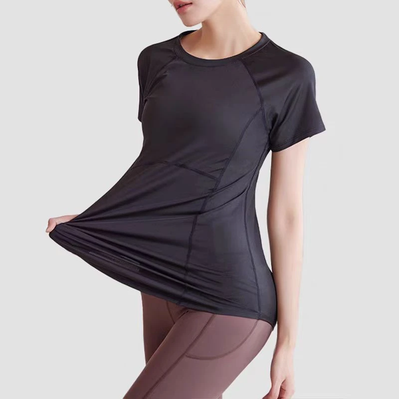 宽松显瘦瑜伽短袖长款遮臀速干健身t恤