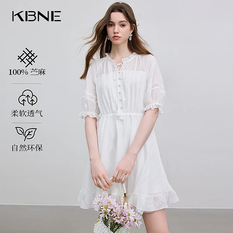 白色连衣裙夏季轻奢高级感裙子KBNE夏季镂空蕾丝甜美法式连衣裙