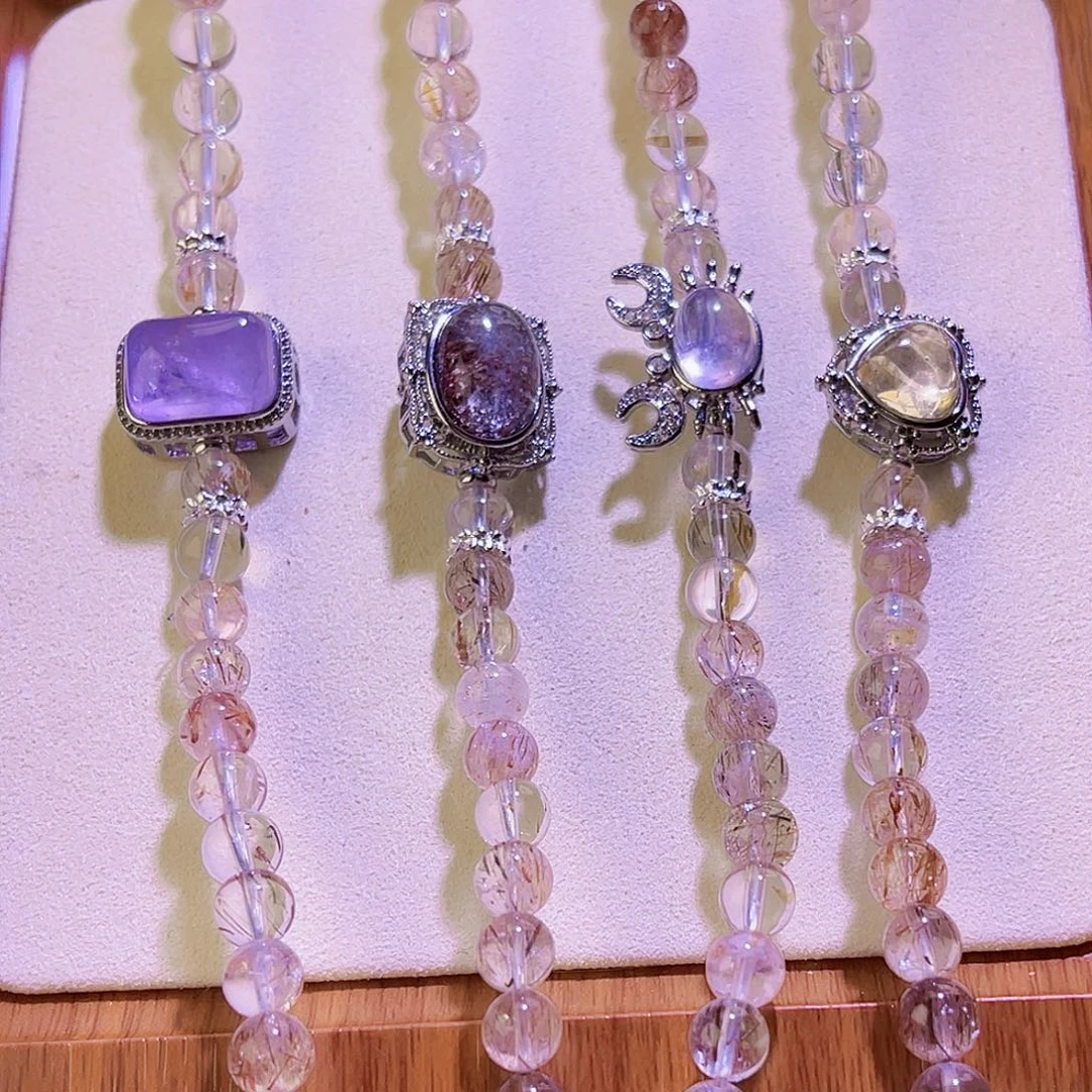 水晶手链未镶嵌双圈黑金超七