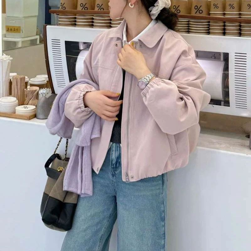 薄款宽松型春季秋季女翻领短外套上衣韩版设计感休闲