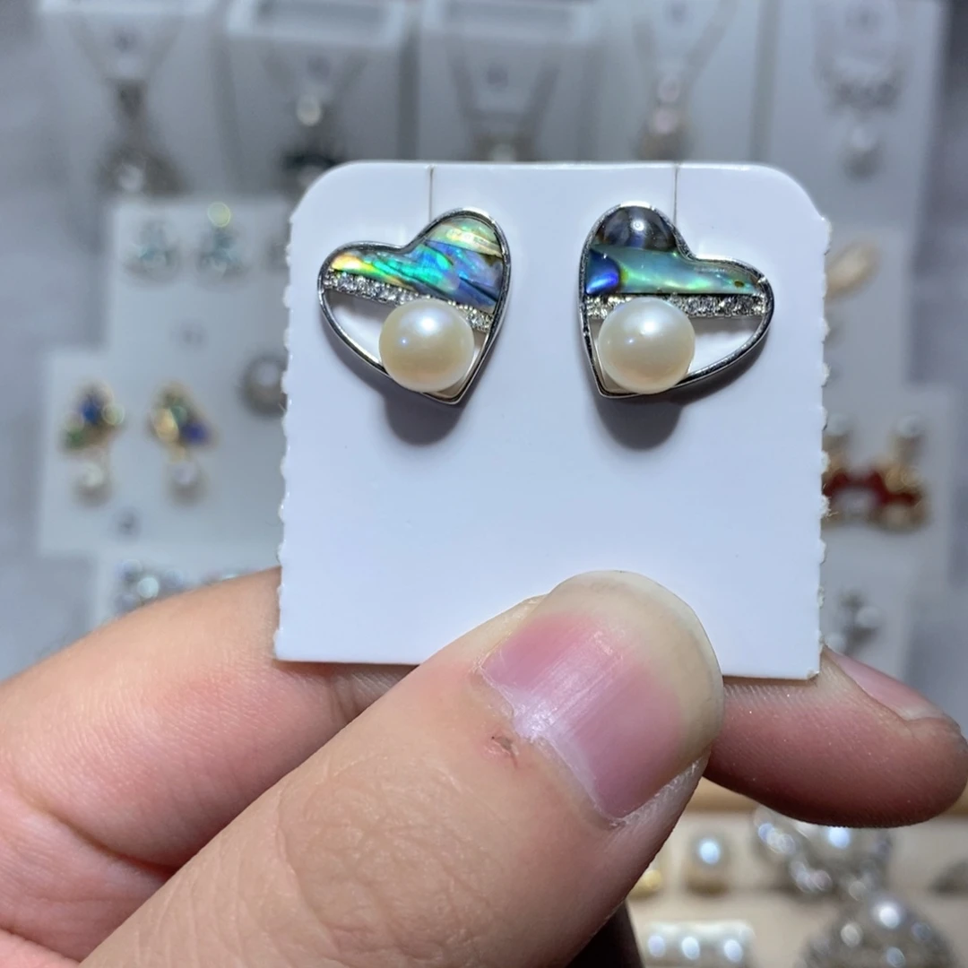 银S925镶嵌淡水珍珠耳饰