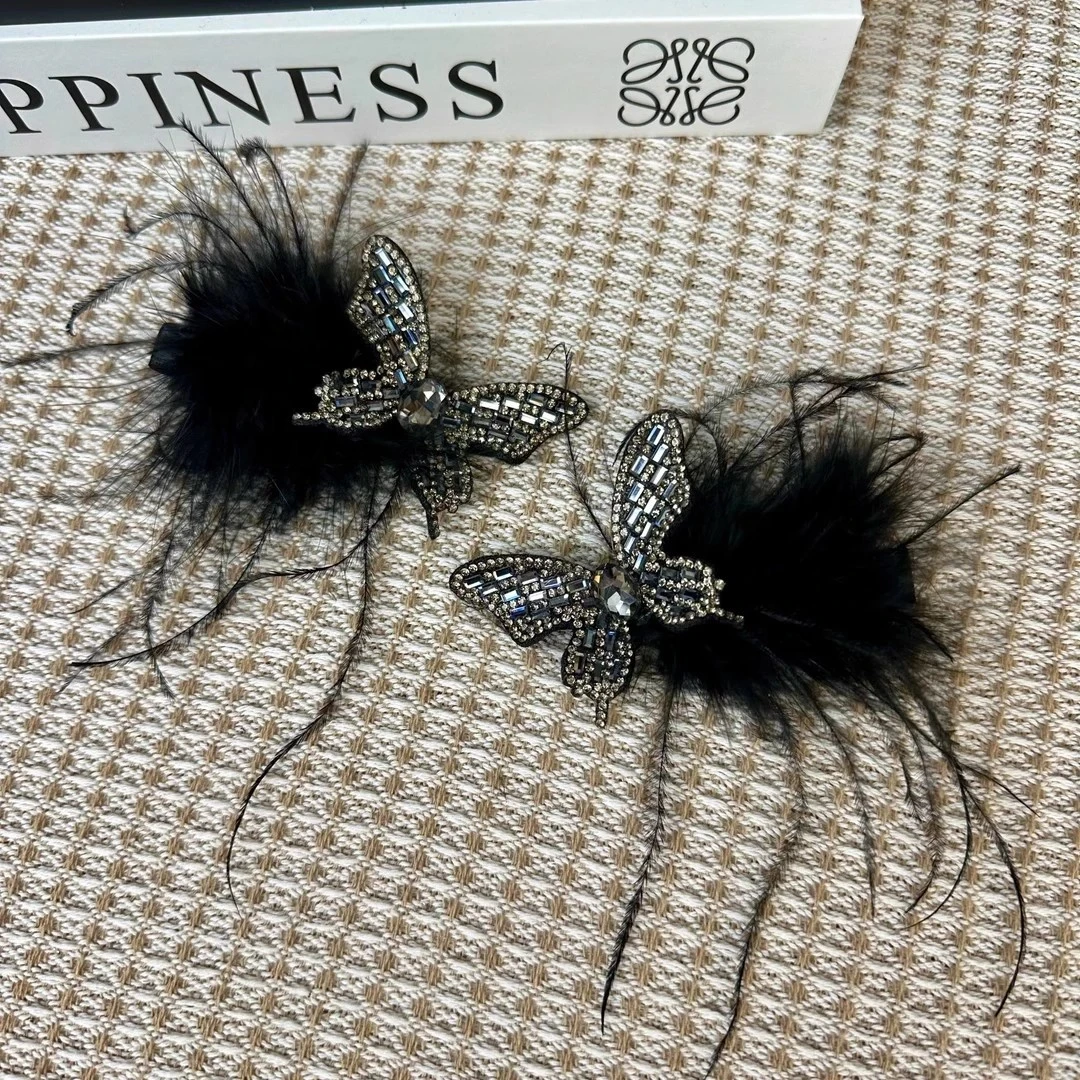 氛围感蝴蝶羽毛发夹女显发量边夹时尚百搭碎发刘海夹半扎发鸭嘴夹