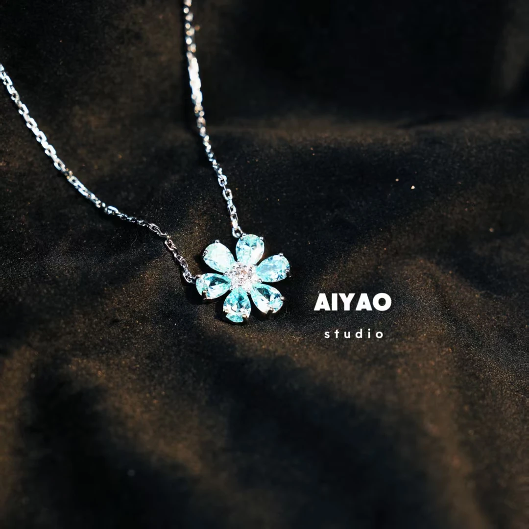 合金项链 【AIYAO】浅蓝花花项链