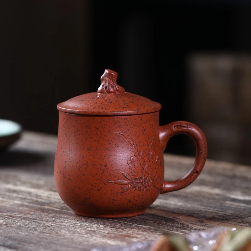 京峰阁宜兴紫砂茶杯天星泥花开富贵紫砂杯纯手工办公杯泡茶杯