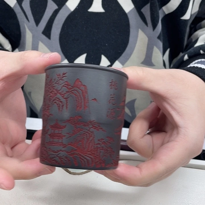 茶杯紫砂石黄刻绘主人杯