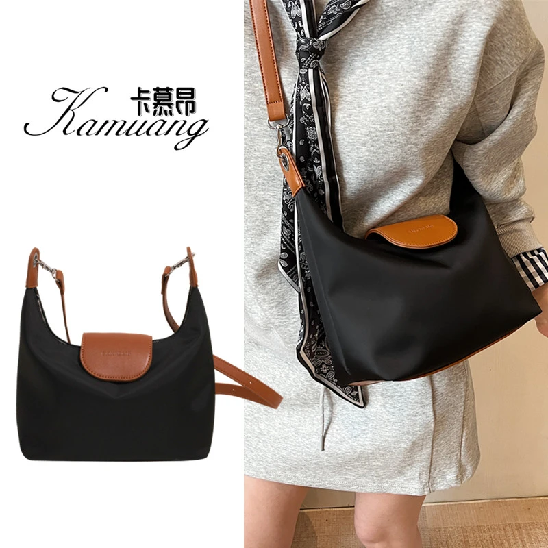 定制加密尼龙布黑色女士托特包百搭大容量单肩斜挎包时尚通勤包包