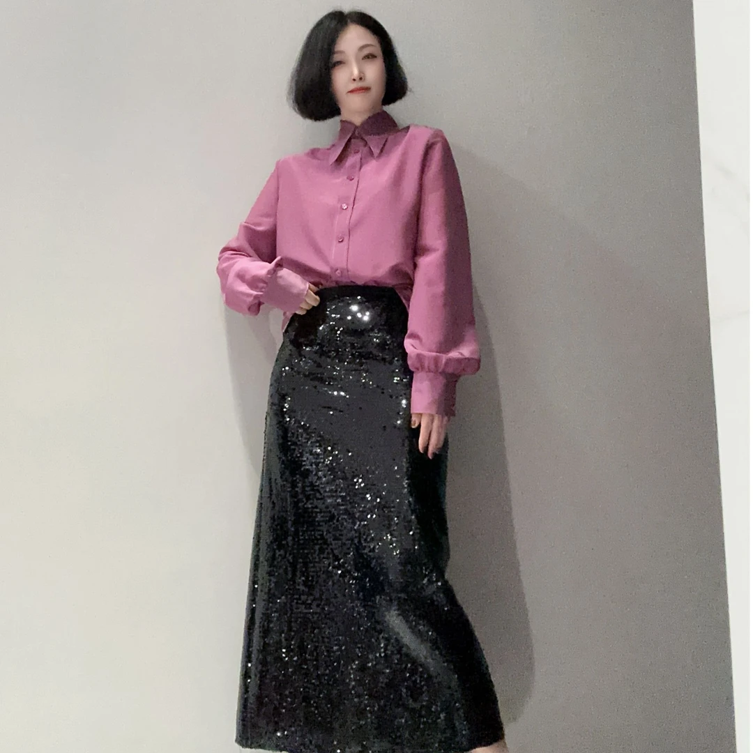 小众设计高定轻奢醋酸桑蚕丝简约宽松长袖衬衣MT9279