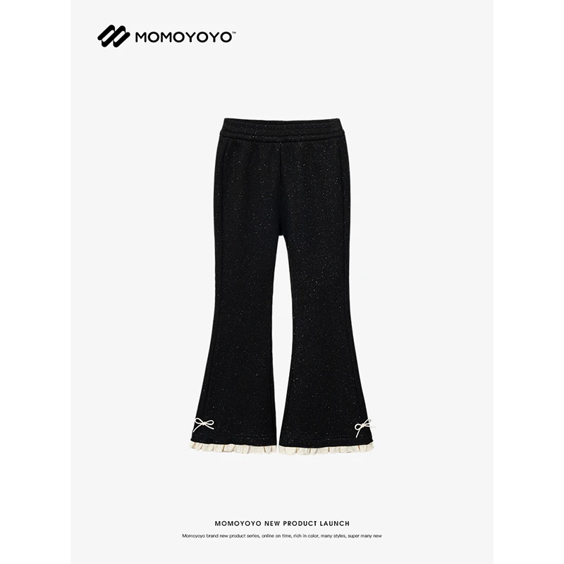 辰辰妈【小女王】时尚百搭潮流保暖秋冬女童加绒撒银喇叭裤 7364D