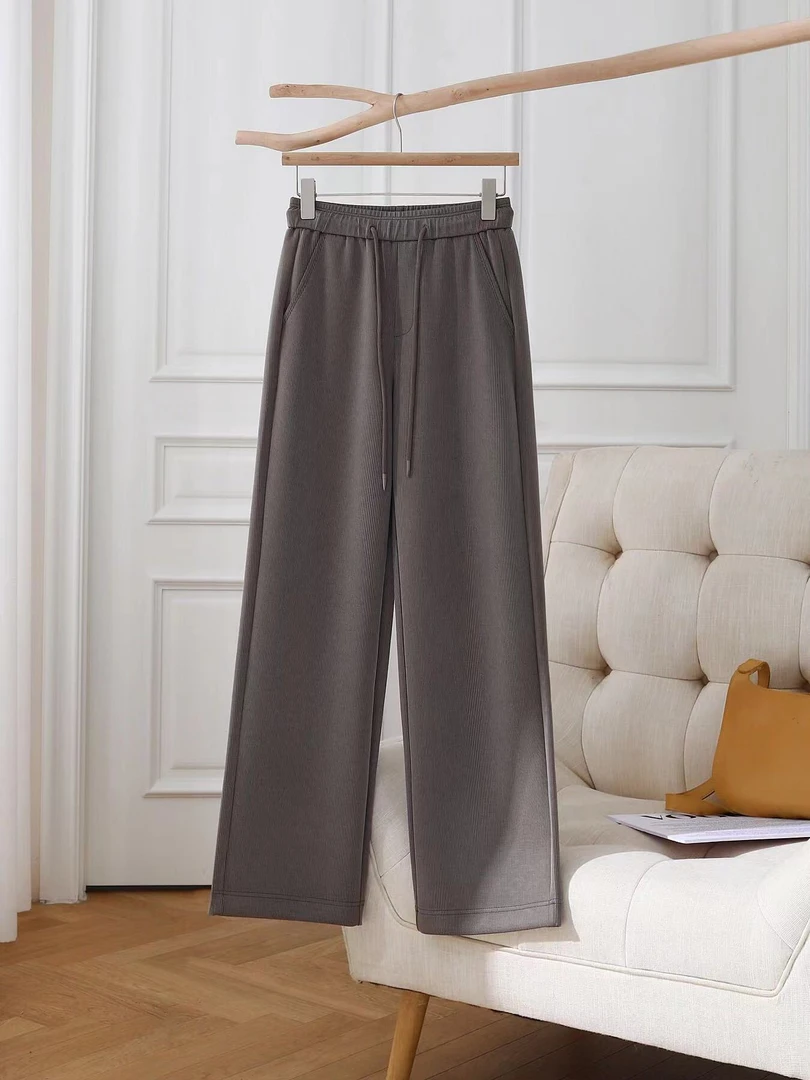 （8008）高级灰色窄版莫代尔女新款高腰垂坠感时尚休闲百搭直筒裤