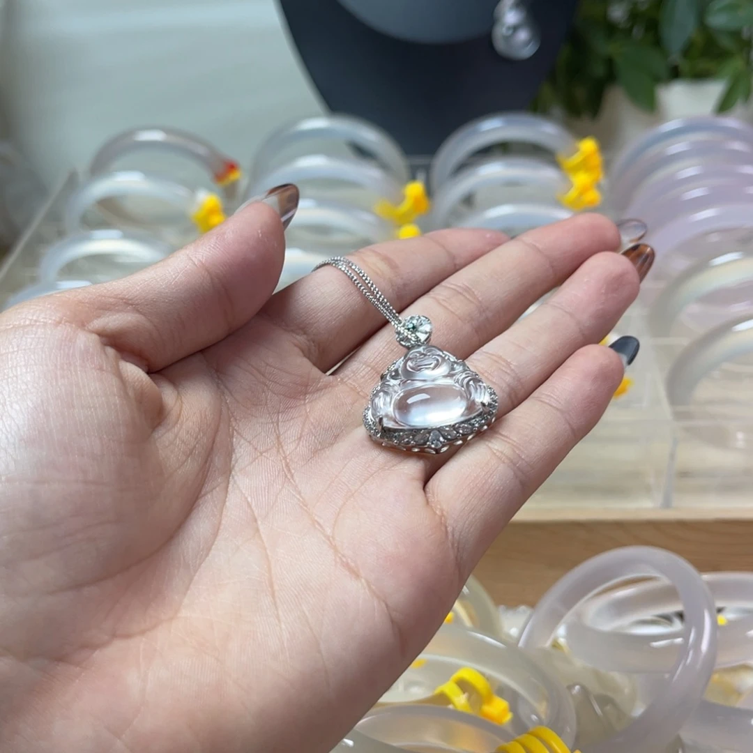 石英质玉银S925镀金镶嵌颈饰Ⱄ**.