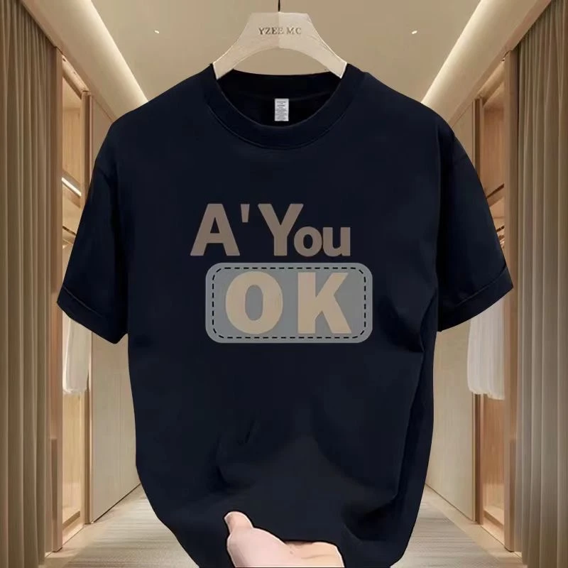 雅鹿男装夏季重磅字母印花男生短袖T恤宽松百搭男士纯棉短袖品质