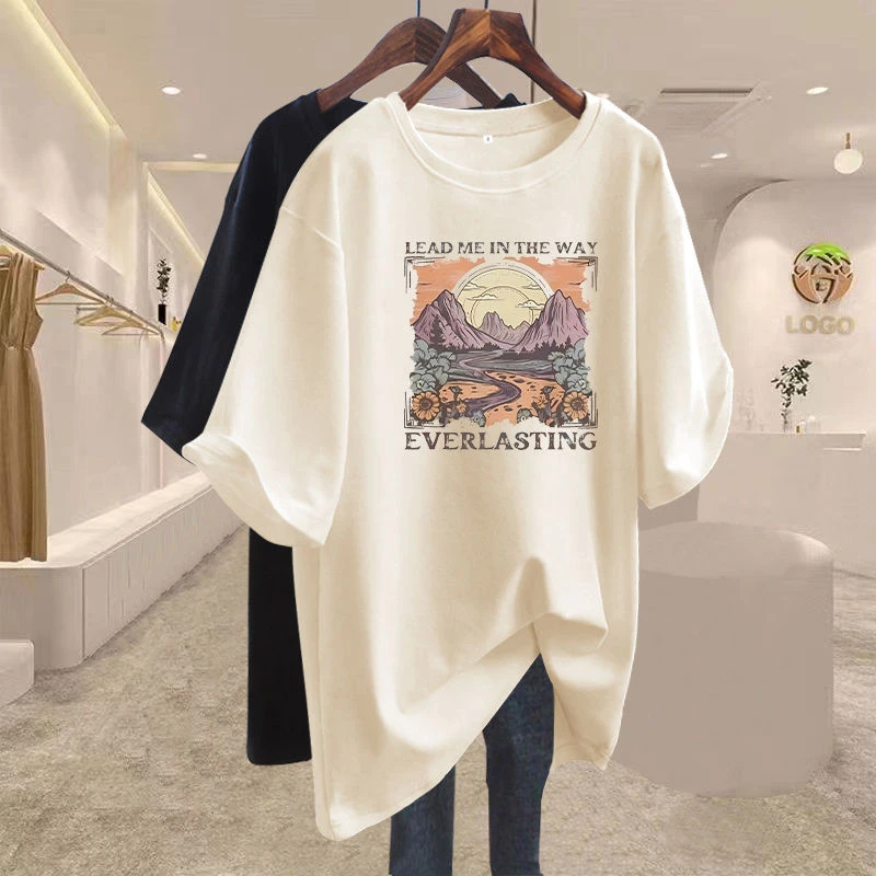 2025年新款纯棉夏季杏色短袖t恤女士百搭韩版宽松圆领半袖上衣