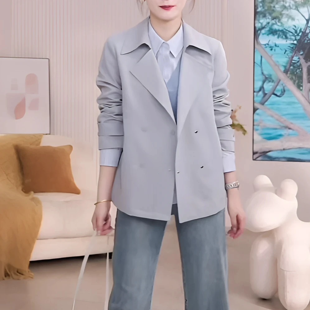 【云海】2025春女装新款撞色条纹百搭复古小个子外套高级感短款上衣