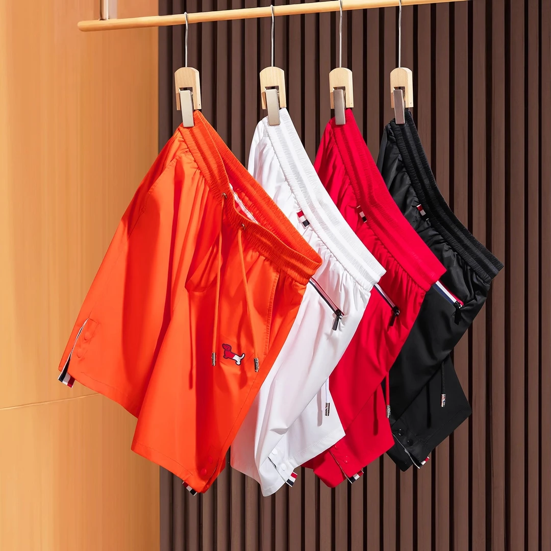 夏季高端时尚织带冰丝速干彩色五分中裤轻薄宽松男士运动休闲短裤