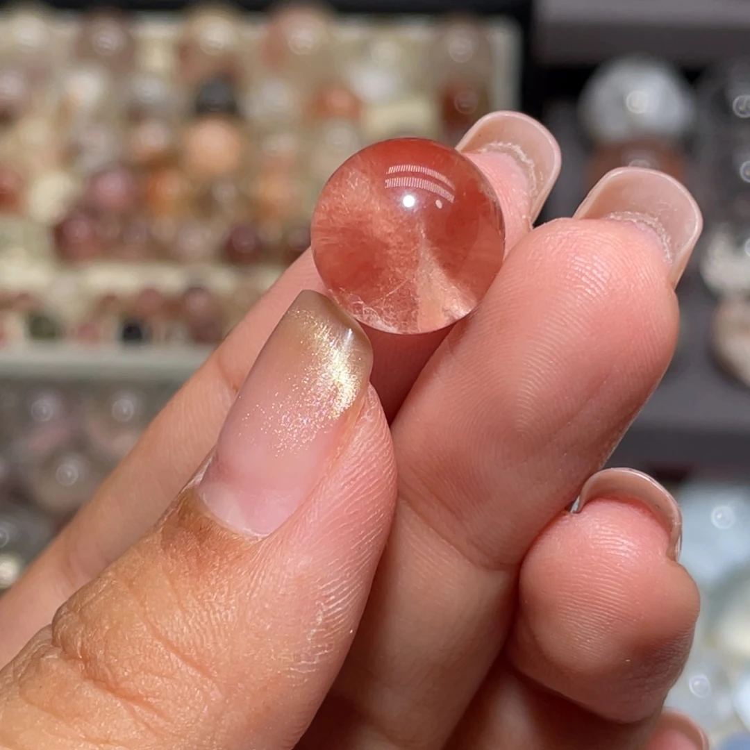 未镶嵌珠宝半成品水晶-*3粉卷兔毛圆珠13.3