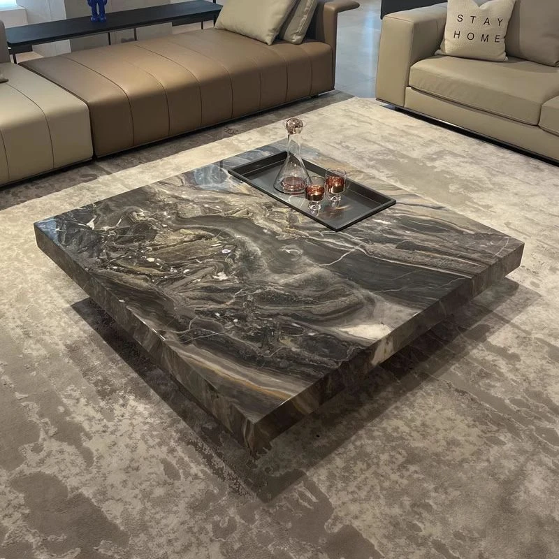 轻奢简约创意北欧意式极简时尚茶几 家用客厅长方形岩板材质 玻璃