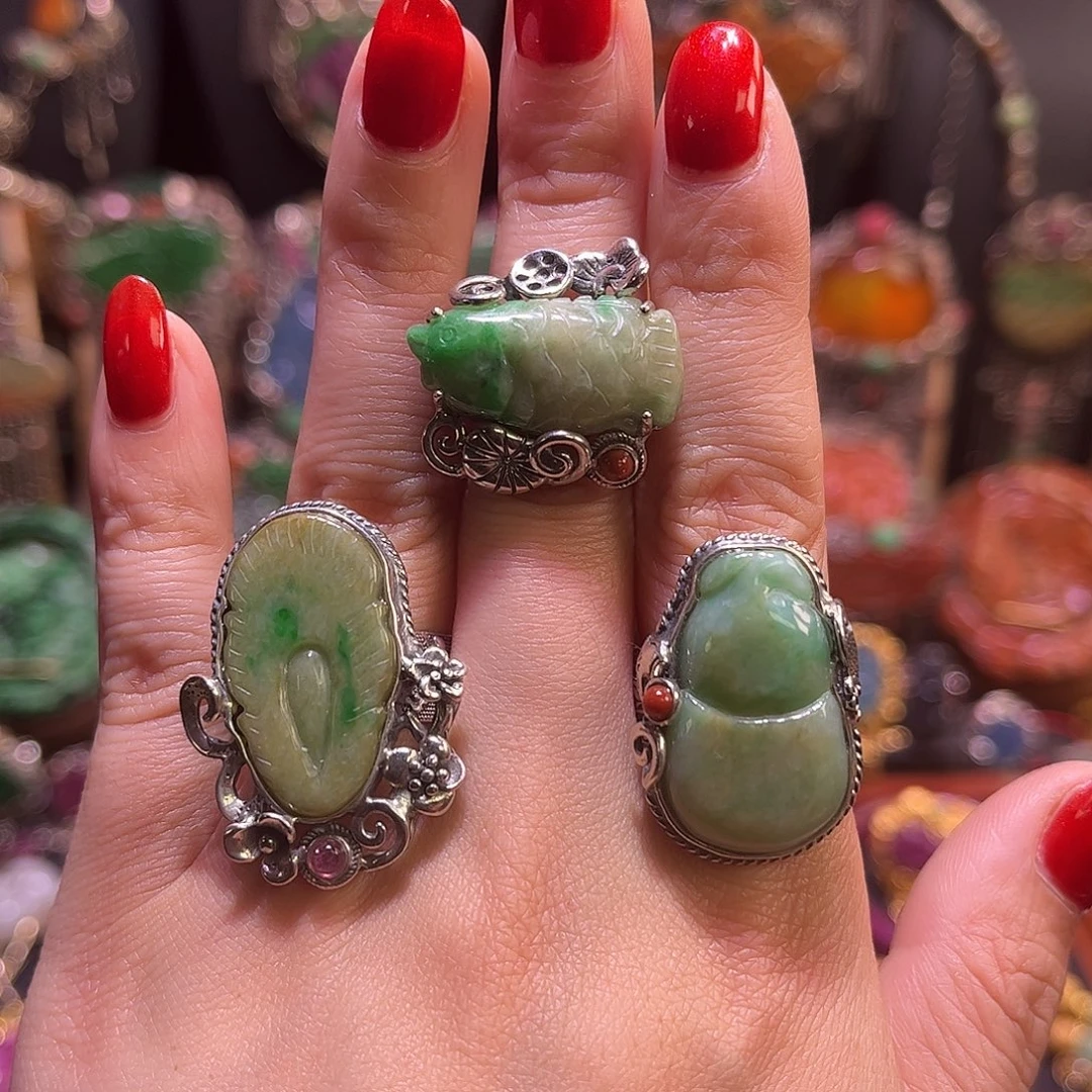翡翠银S925镶嵌戒指任选一个