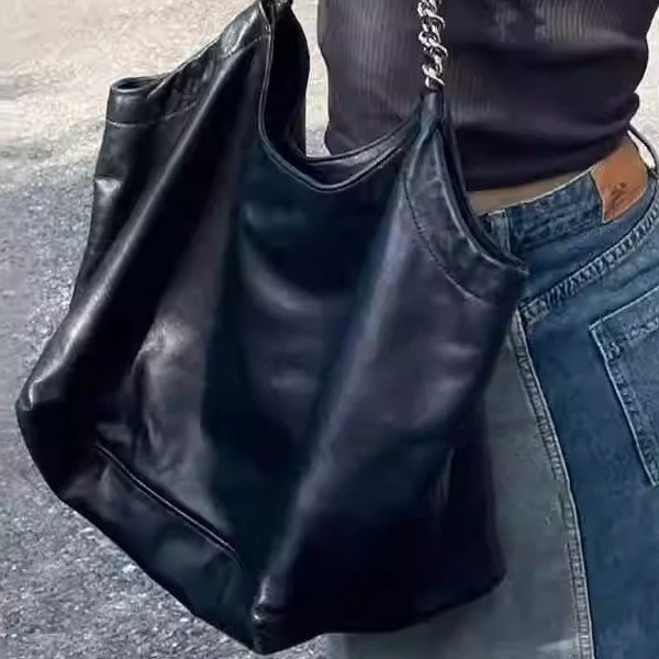 小香风垃圾袋包包女通勤托特包单肩腋下链条包大容量水桶包流浪包