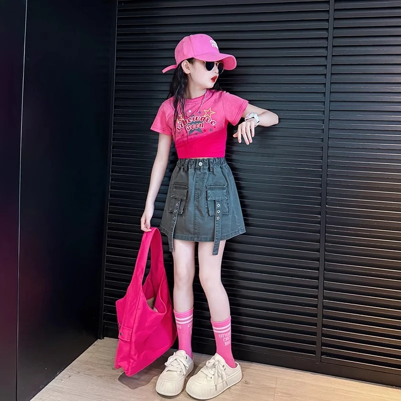 【陈思晨】女童牛仔短裤夏装2025新款儿童薄款洋气女孩大童裙裤套装