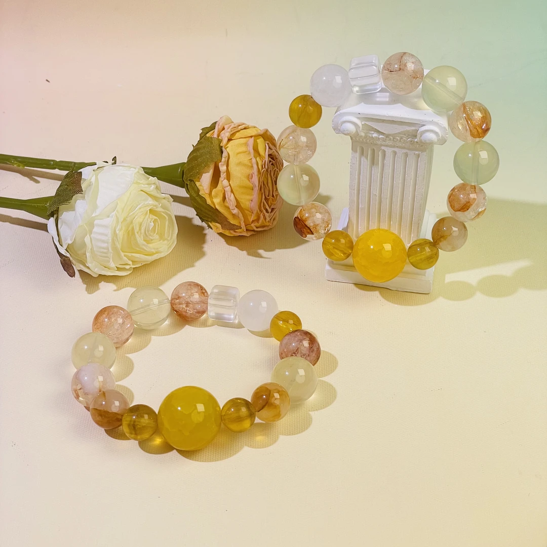 【945 蜜橘】黄水晶胶花萤石等水晶11-19mm手串面小仙多样性发其一Z