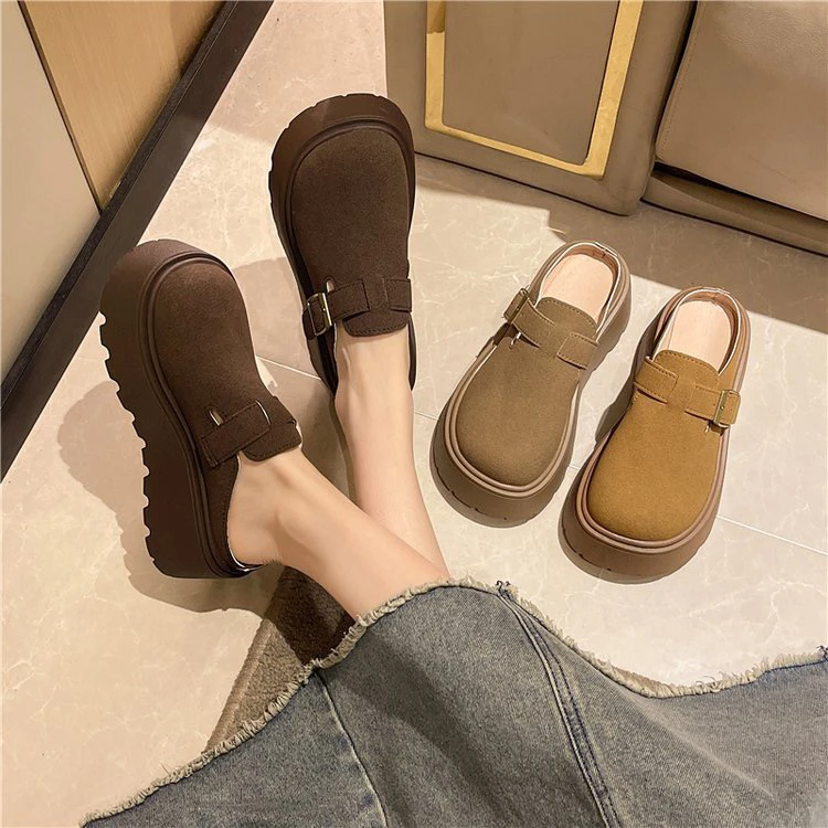 香港厚底包头半拖鞋女外穿2025新款春夏季一脚蹬博肯鞋增高凉拖鞋