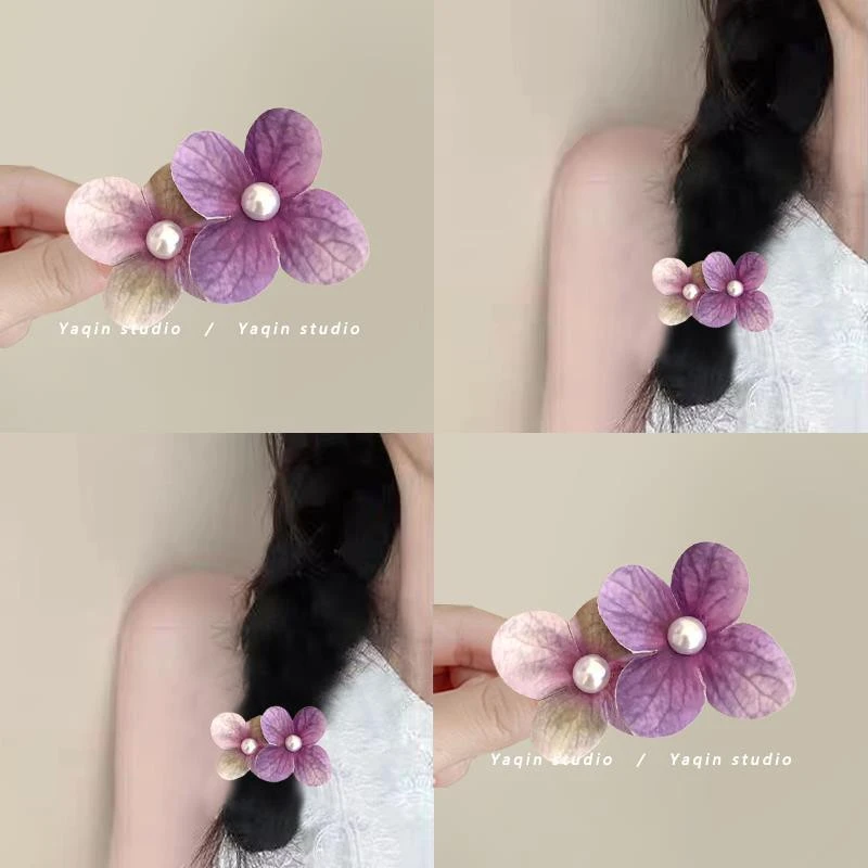 夏日紫阳！紫色蝴蝶兰花朵发夹！花朵度假风侧边鸭嘴夹超仙发饰女