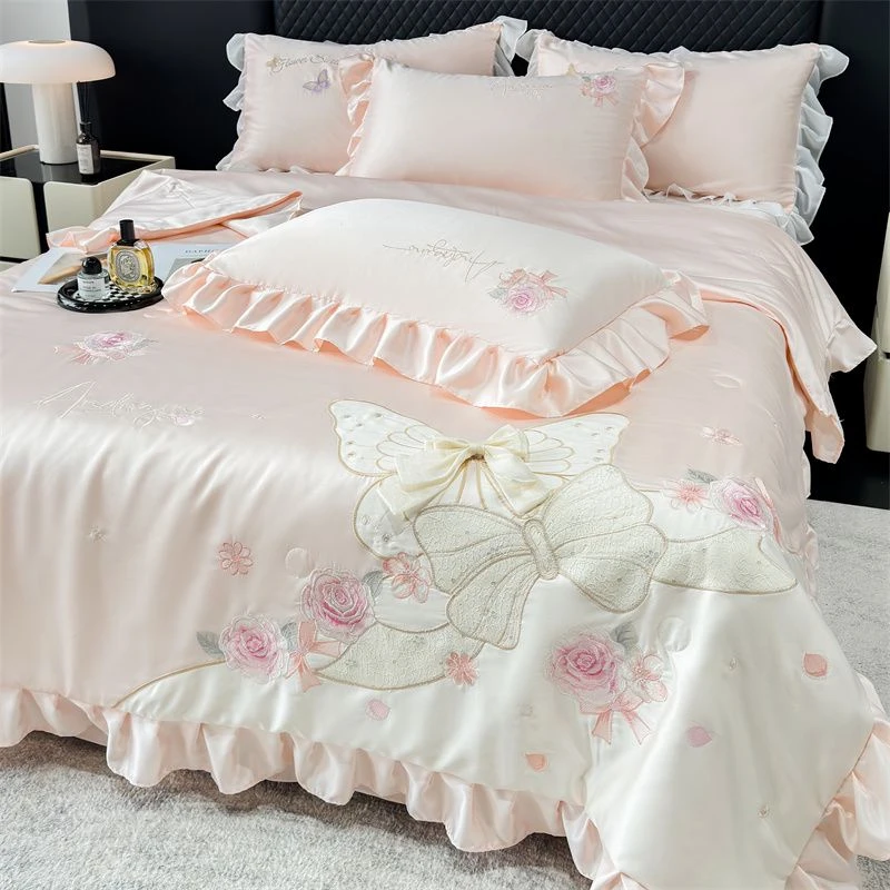 Y-04【信御家】浪漫蝴蝶结轻奢刺绣夏被四件套