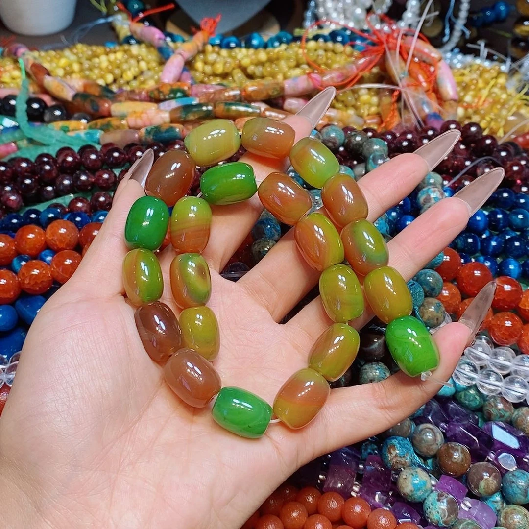 玛瑙/玉髓散珠天然孔雀玛瑙桶一条13✖️18mm