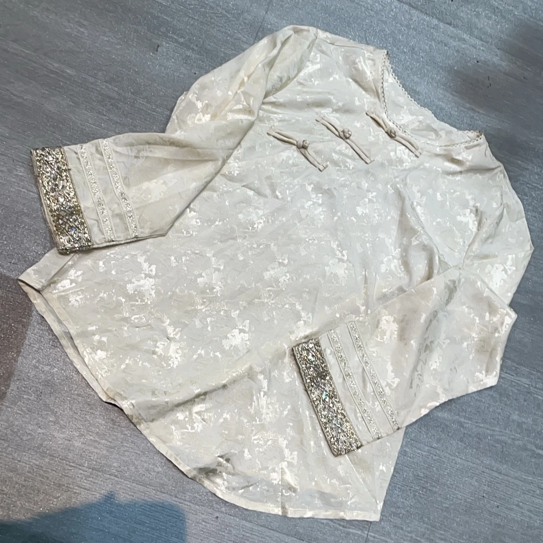 新中式国风薄款缎面盘扣袖口亮片上衣-果梓784