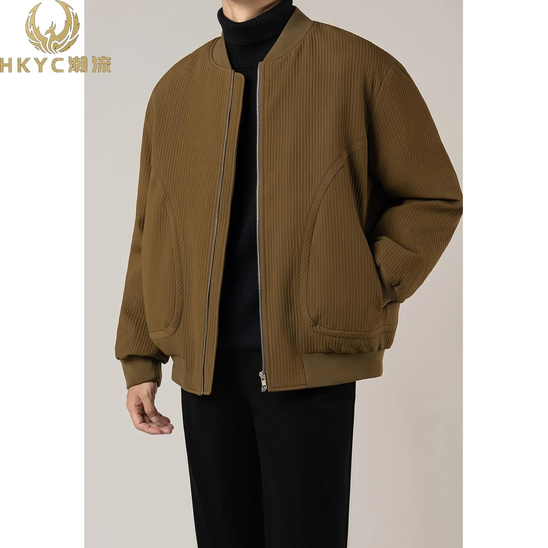 HKYC冬季加绒服男加厚轻薄棒球服夹克轻熟男装韩版宽松休闲外套