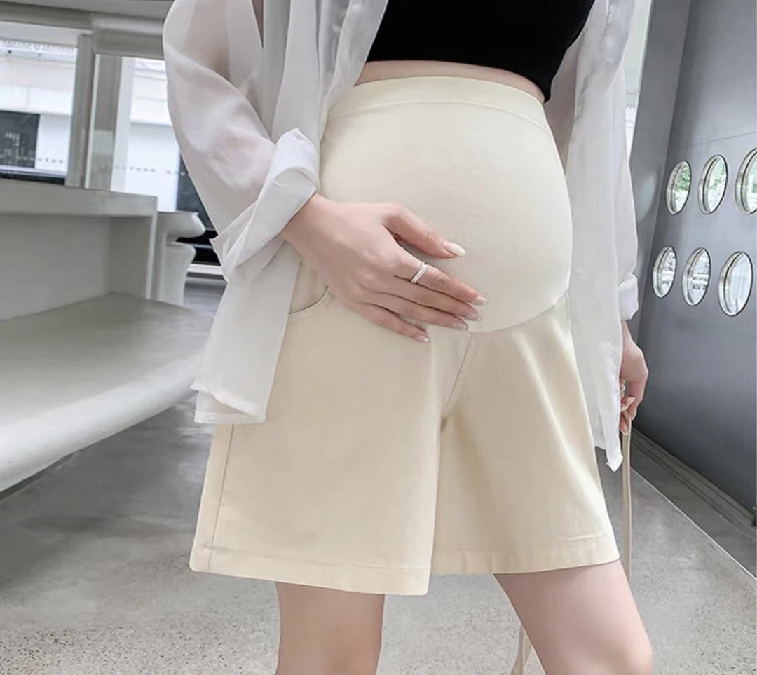 辣妈孕妇裤夏装时尚纯色高腰休闲五分外穿托腹裤