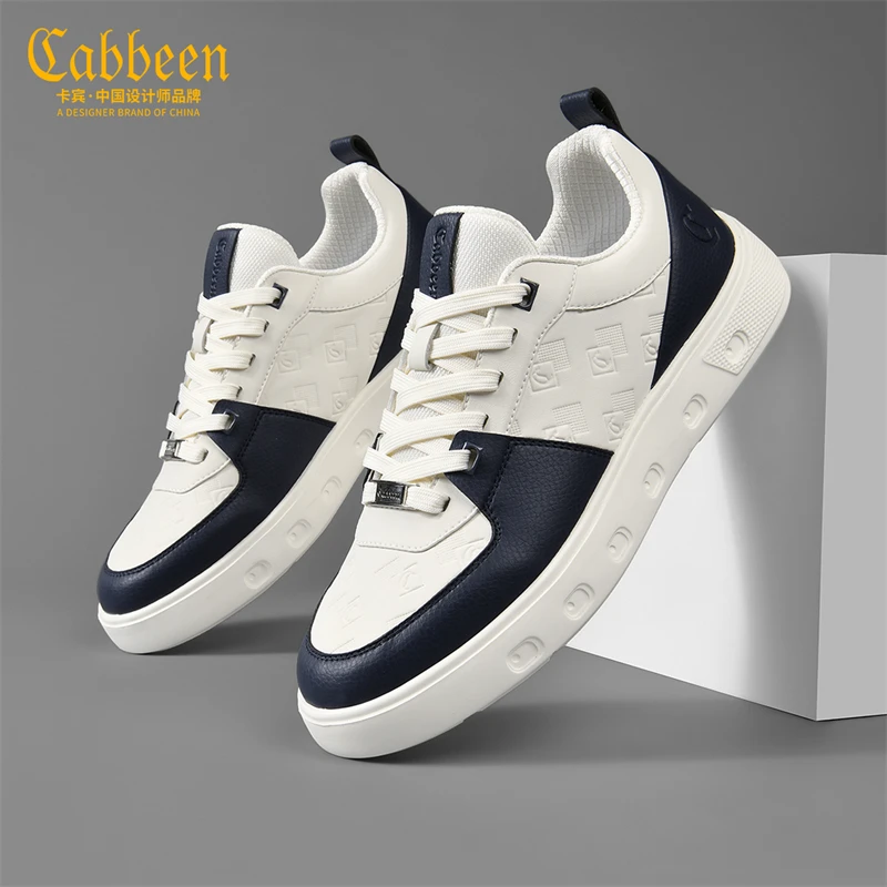 卡宾男鞋厚底增高2025新款荔枝纹板鞋百搭男士休闲潮鞋痞帅高级感