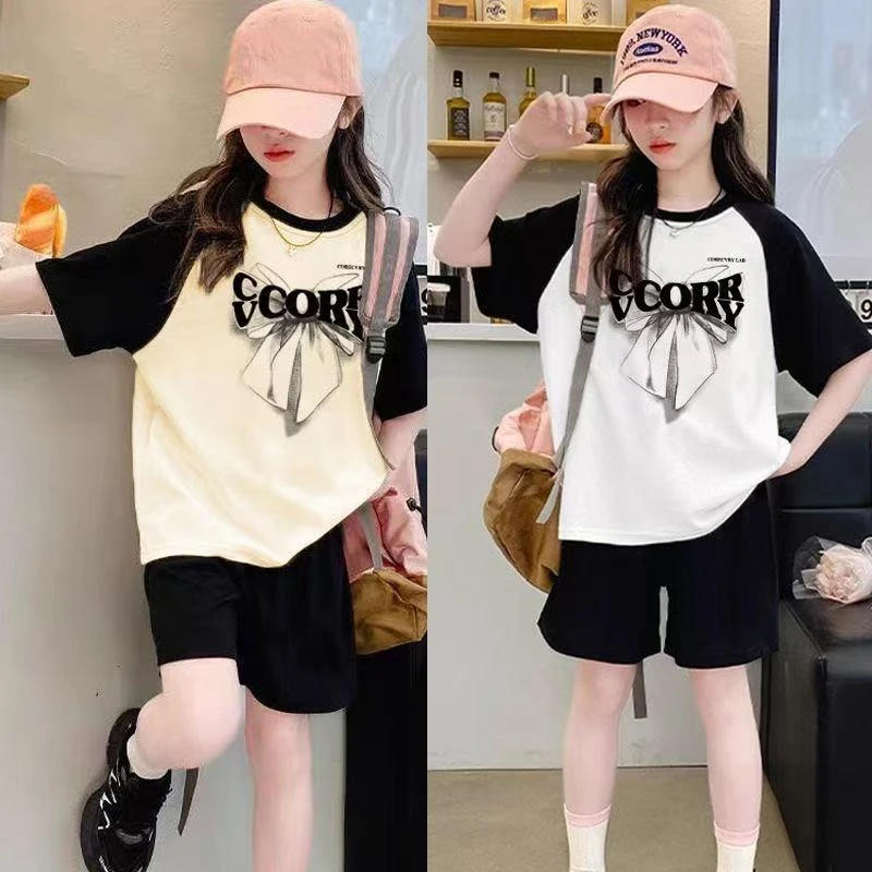 女童纯棉夏装夏季时髦休闲儿童短袖T韩版女孩洋气中大童休闲上衣