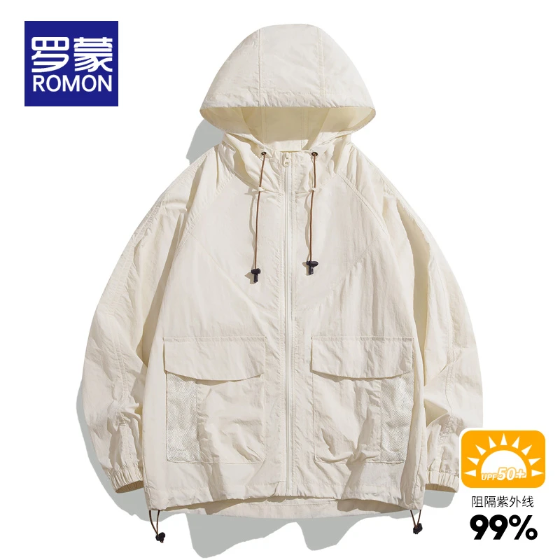 罗蒙夏季轻薄连帽防晒衣男款情侣款UPF50+紫外线冰丝防晒服外套男