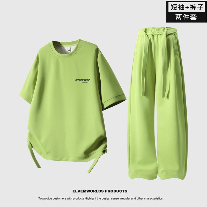 风恒洋短袖T恤裤子两件套男夏季新款美式潮牌时尚休闲运动套装