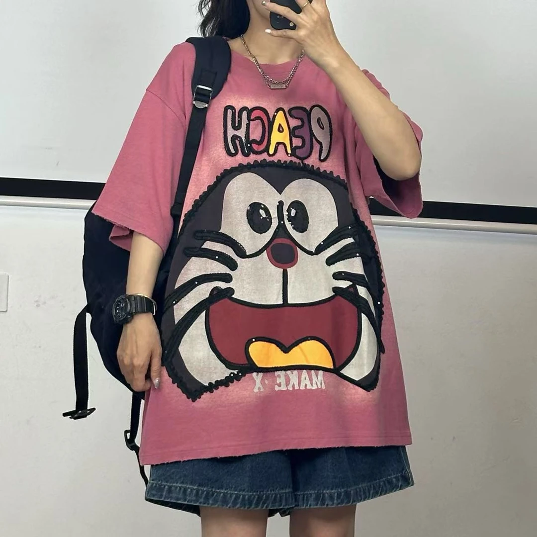 【小惜亦】叮当猫大版宽松T恤夏季圆领休闲纯棉mx半袖