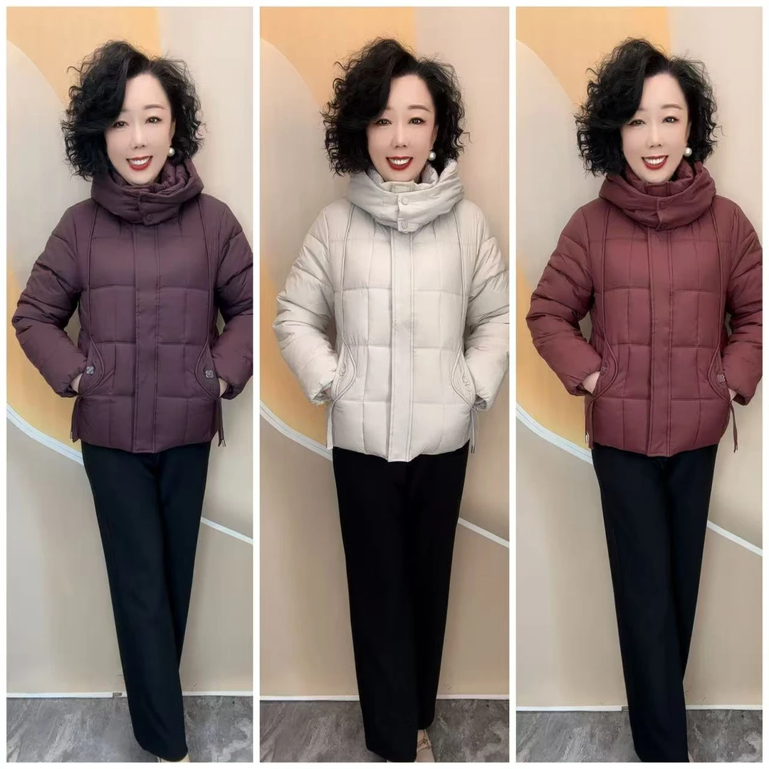 06新款冬装优雅妈妈活帽宽松大码大方时尚厚棉服，65衣长